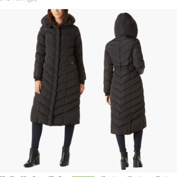 steve madden women's long chevron maxi puffer coat